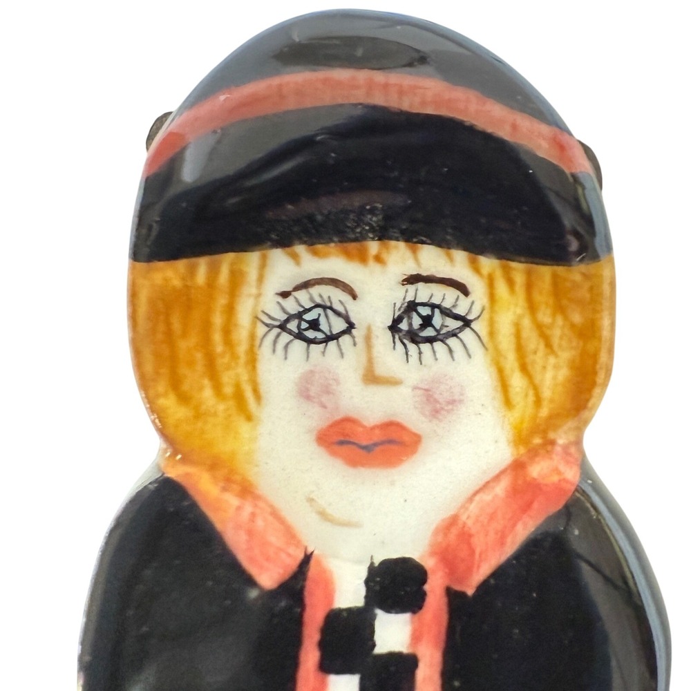 Vintage Signed Susan Paley Ganz Ceramic Hand Painted Christine Pin Brooch Black